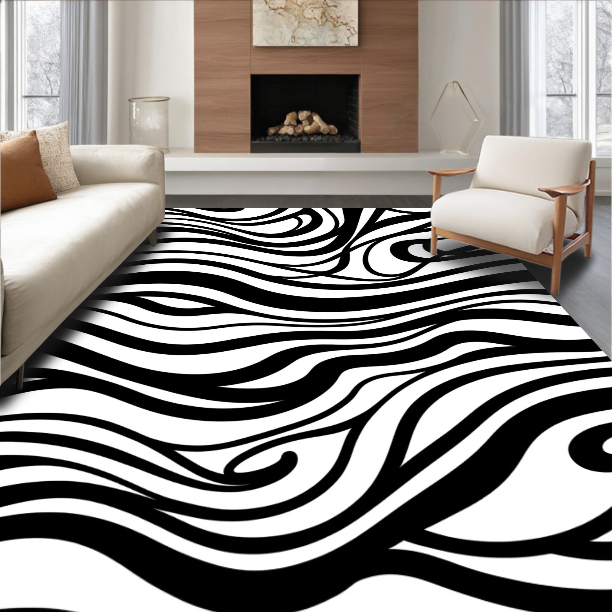 Black White Swirl Pattern Design Rug