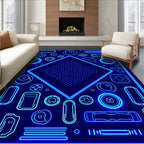 Futuristic Neon Geometric Circuit Rug