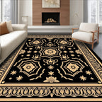 Ornate Black Gold Mandala Pattern Rug