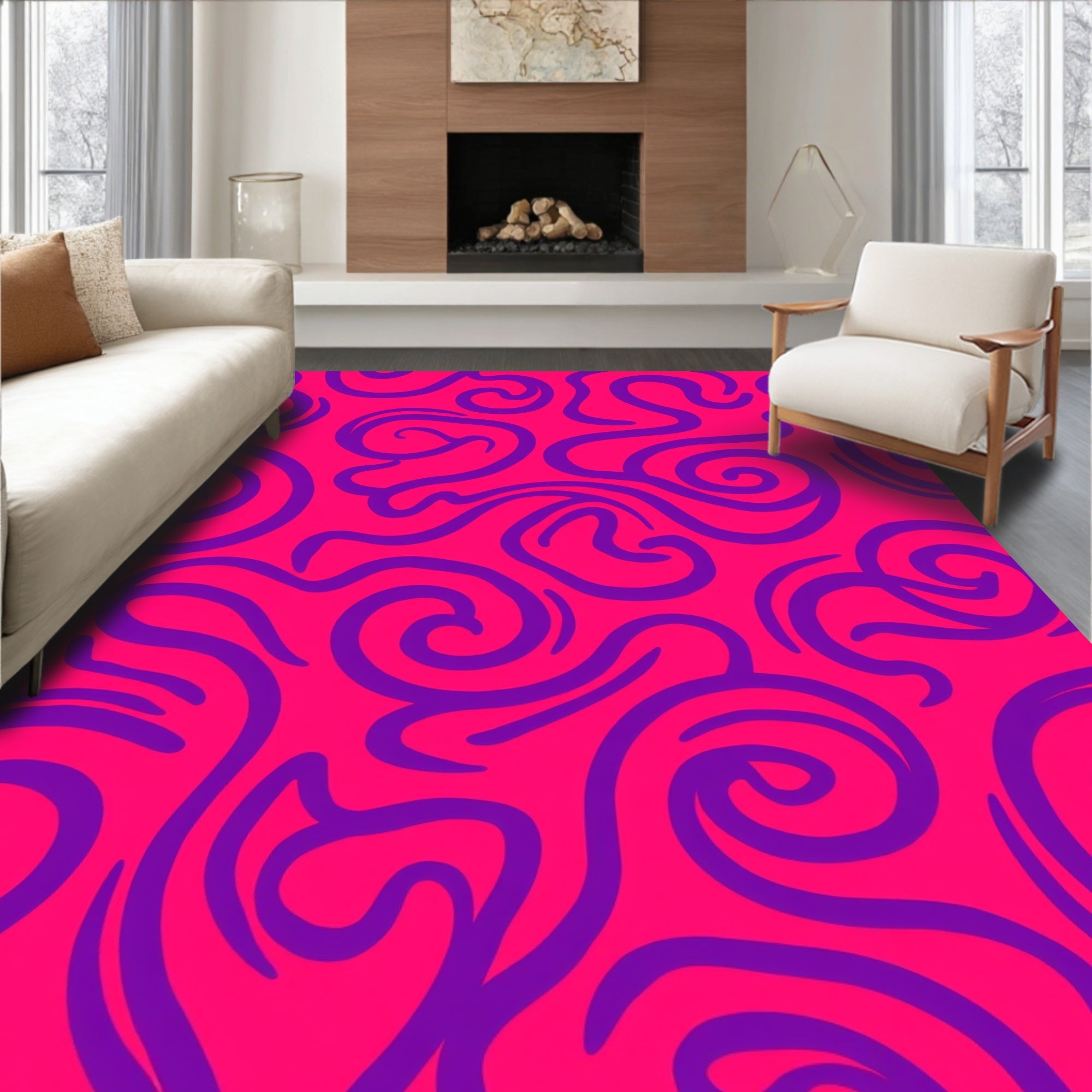 Vibrant Pink Purple Swirl Pattern Rug
