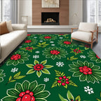 Festive Red Green Floral Snowflakes Rug