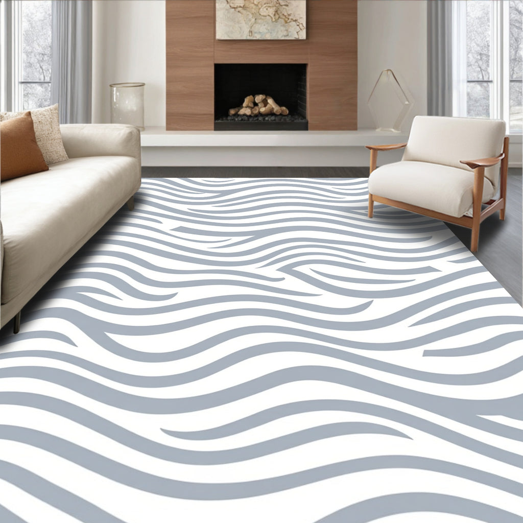 Abstract Wavy Blue Stripe Pattern Rug