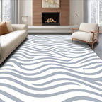 Abstract Wavy Blue Stripe Pattern Rug