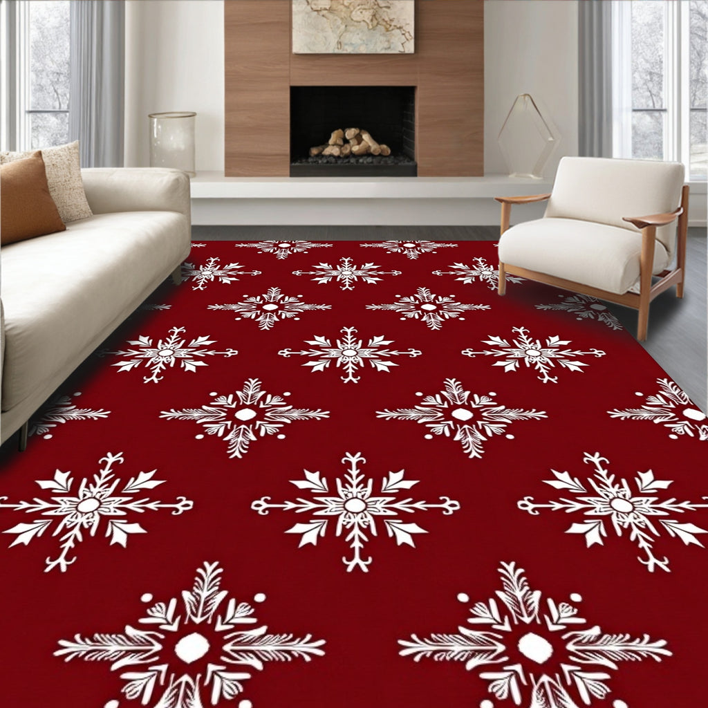 Crimson Snowflake Medallion Fabric Rug