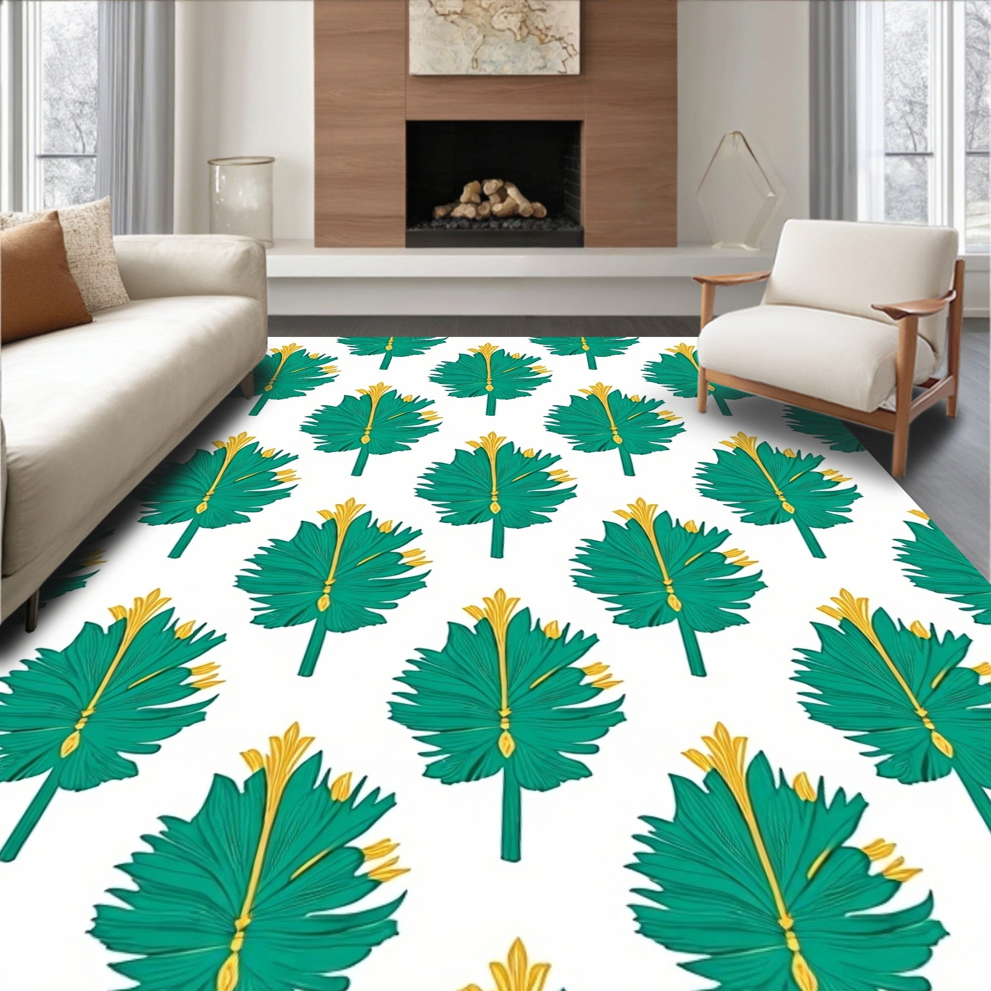 Emerald Gold Leaf Pattern Rug