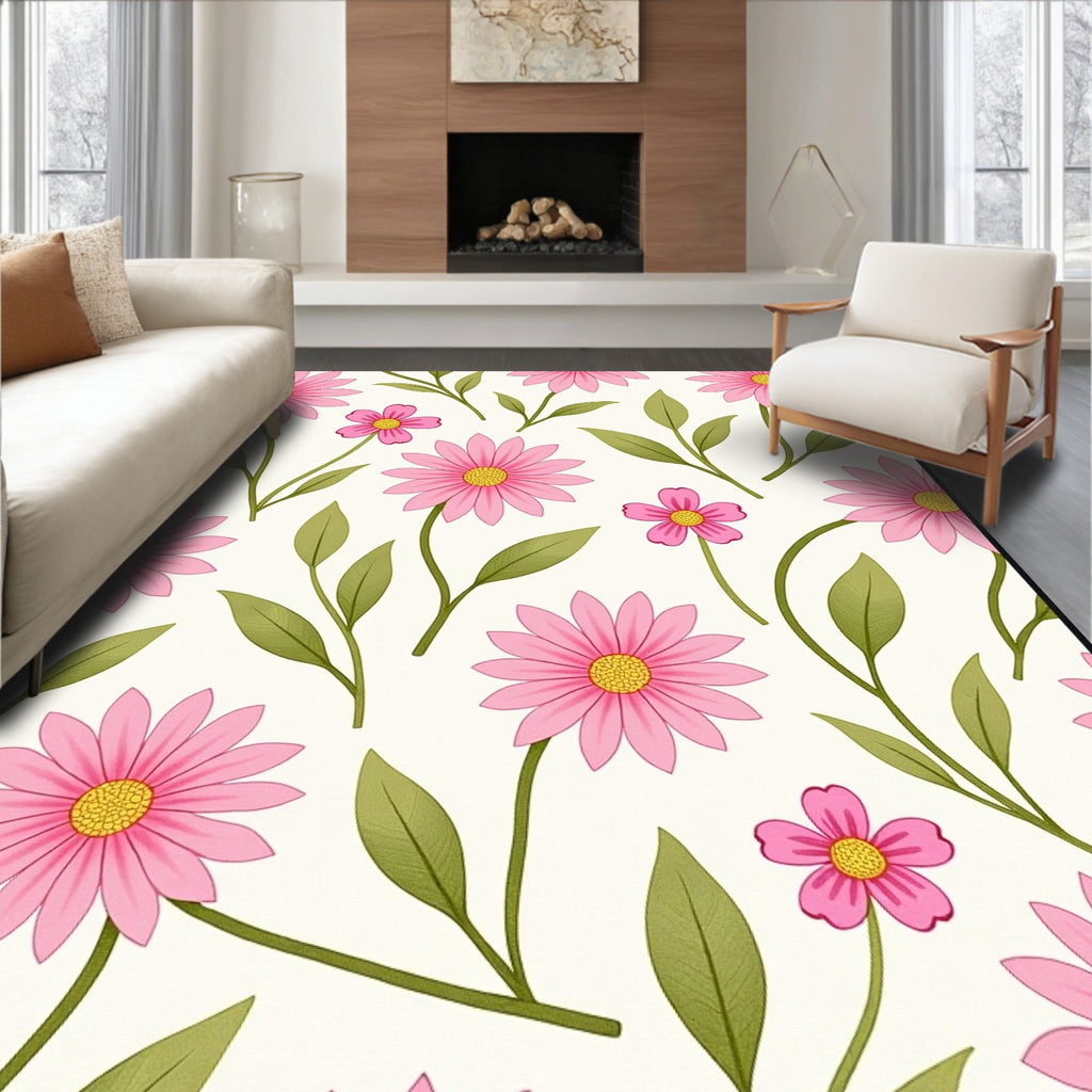 Pink Floral Ditsy Pattern Rug