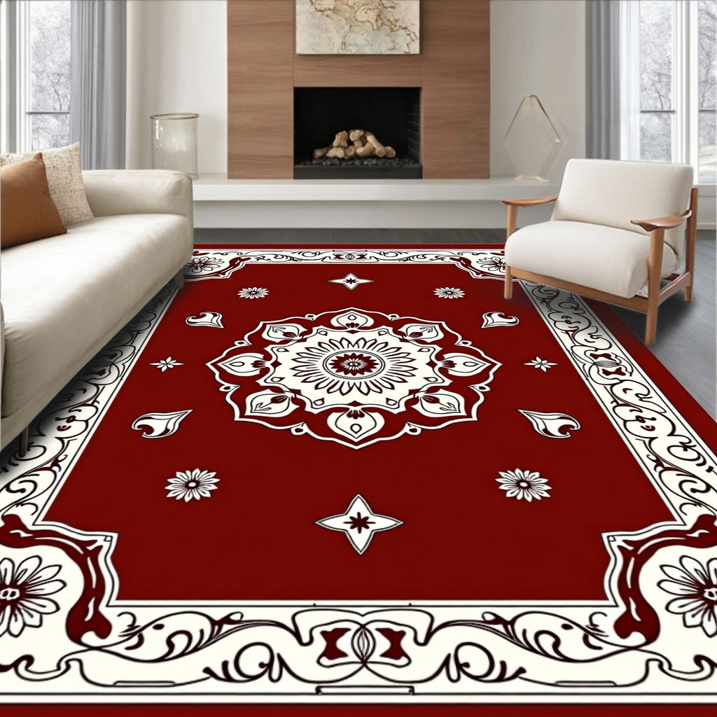 Rich Red Floral Medallion Border Rug