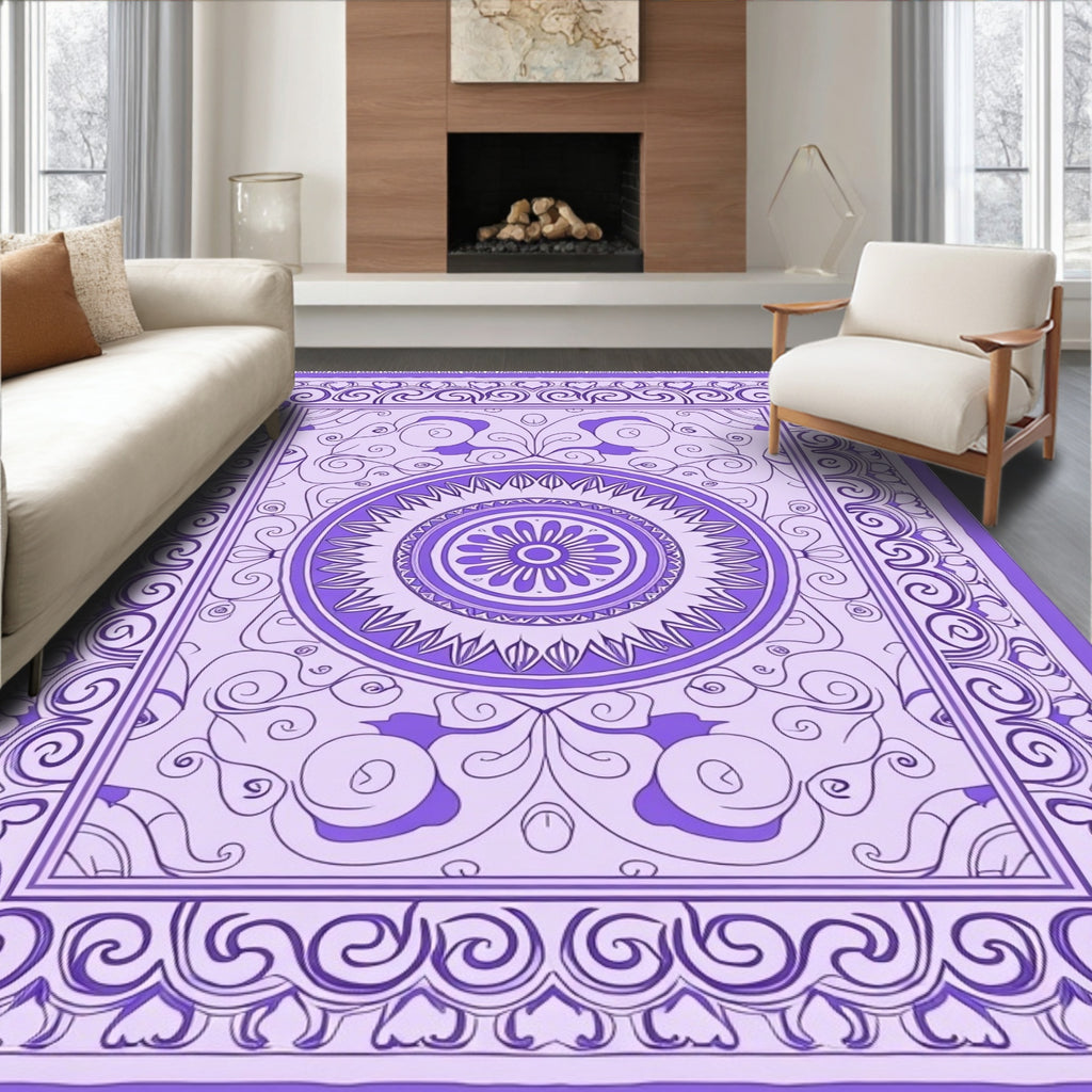 Violet Floral Medallion Border Rug