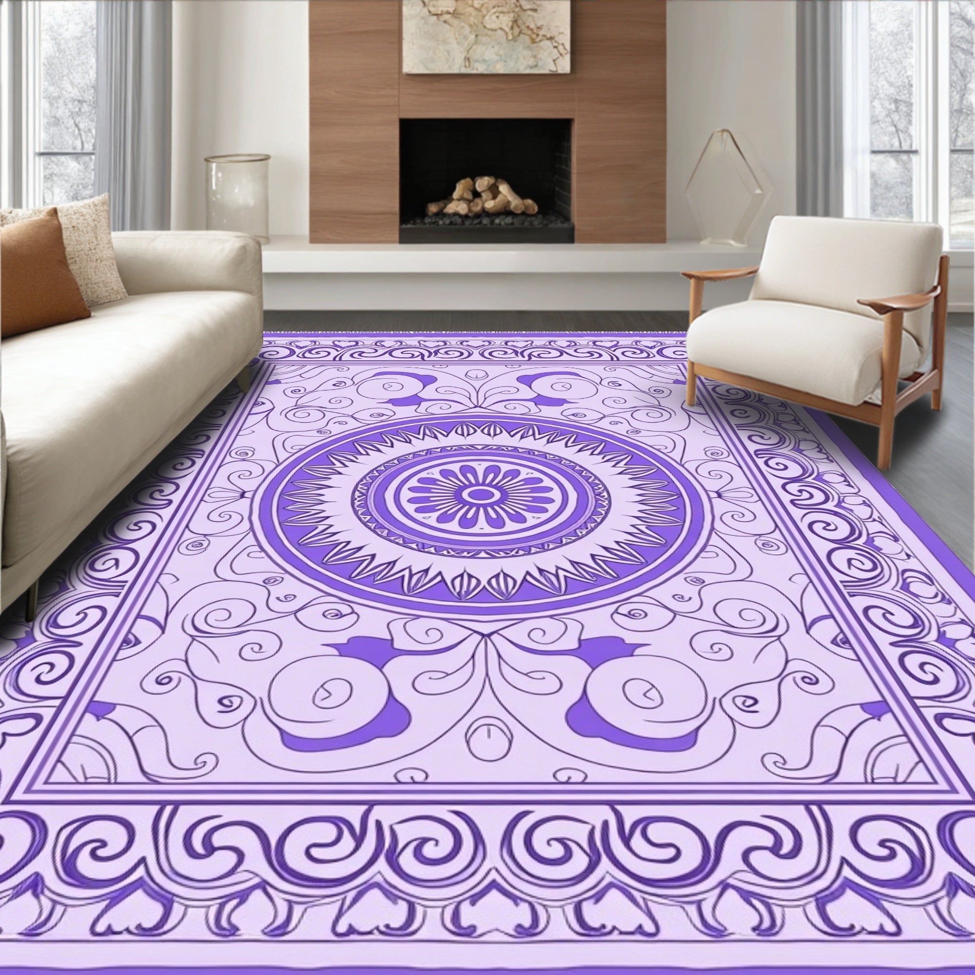 Violet Floral Medallion Border Rug