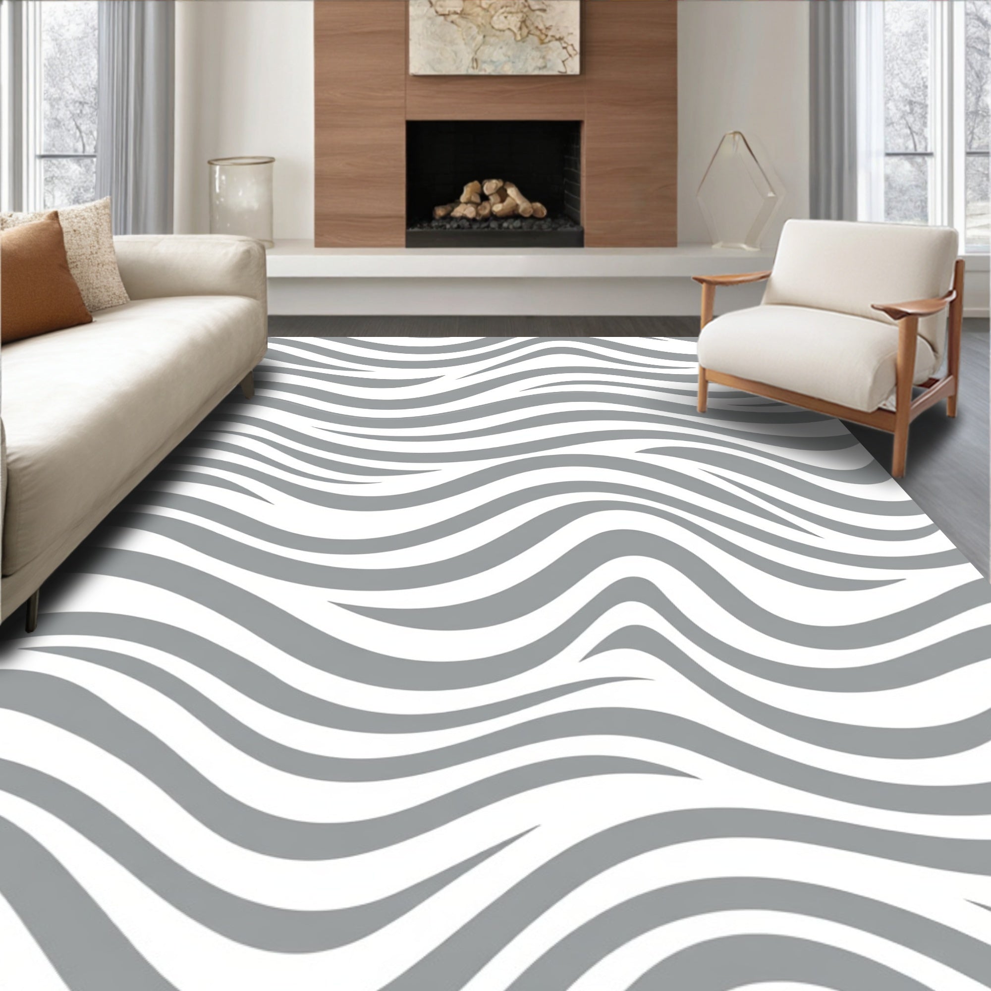 Grey Wavy Stripe Pattern Rug