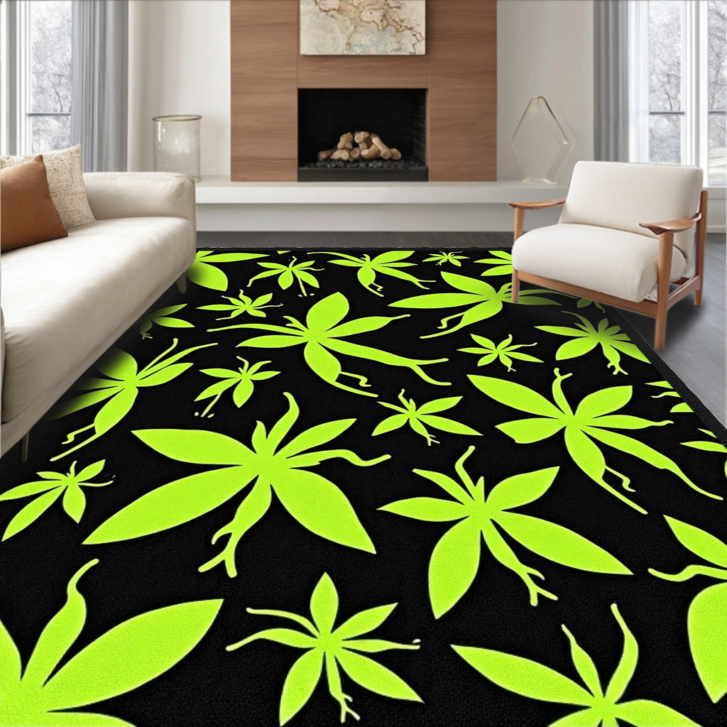 Neon Green Silhouette Petal Scatter Rug