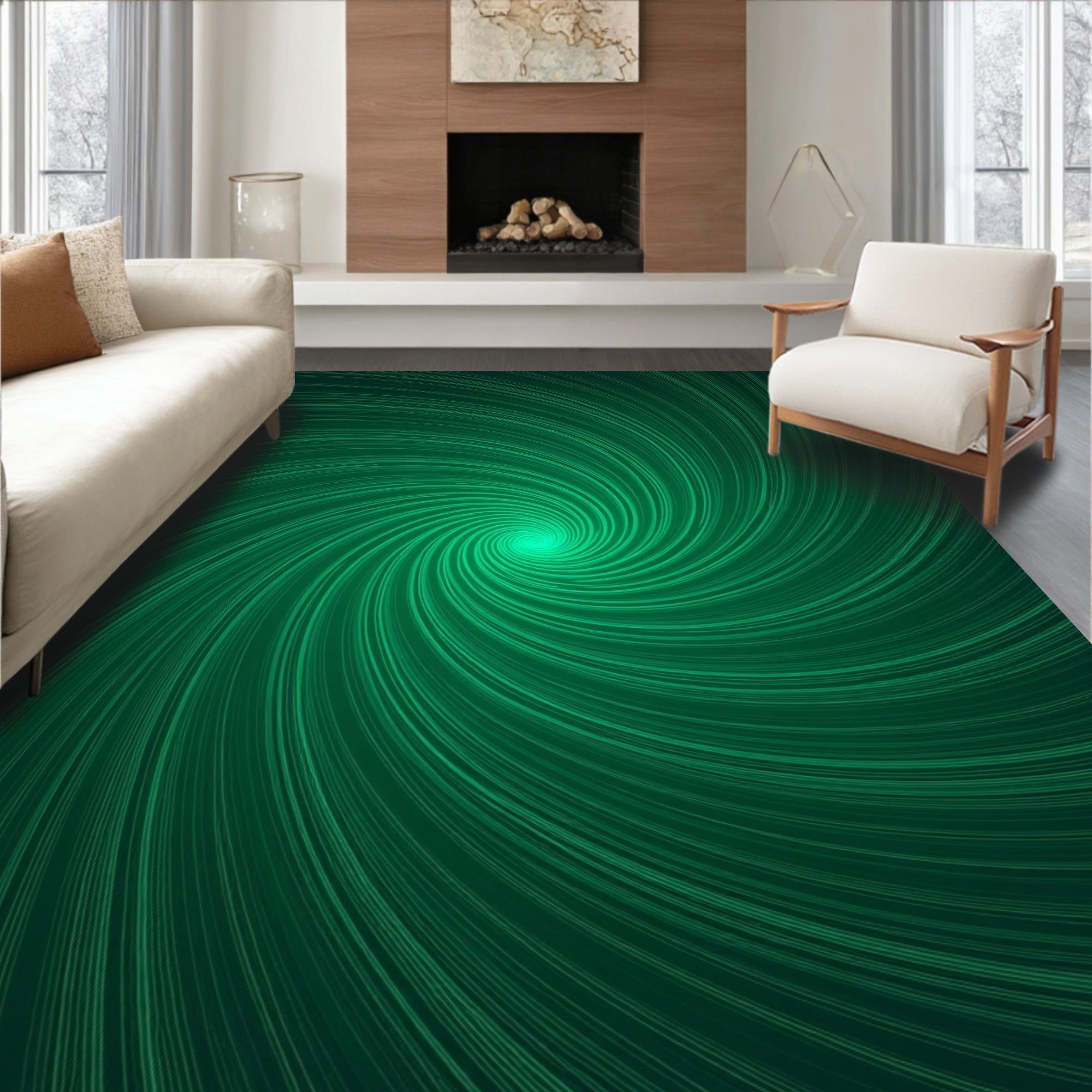 Emerald Green Swirl Fibrous Rug
