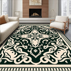 Dark Green Floral Scrollwork Traditional Rug