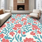 Coral And Teal Floral Vine Design Rug