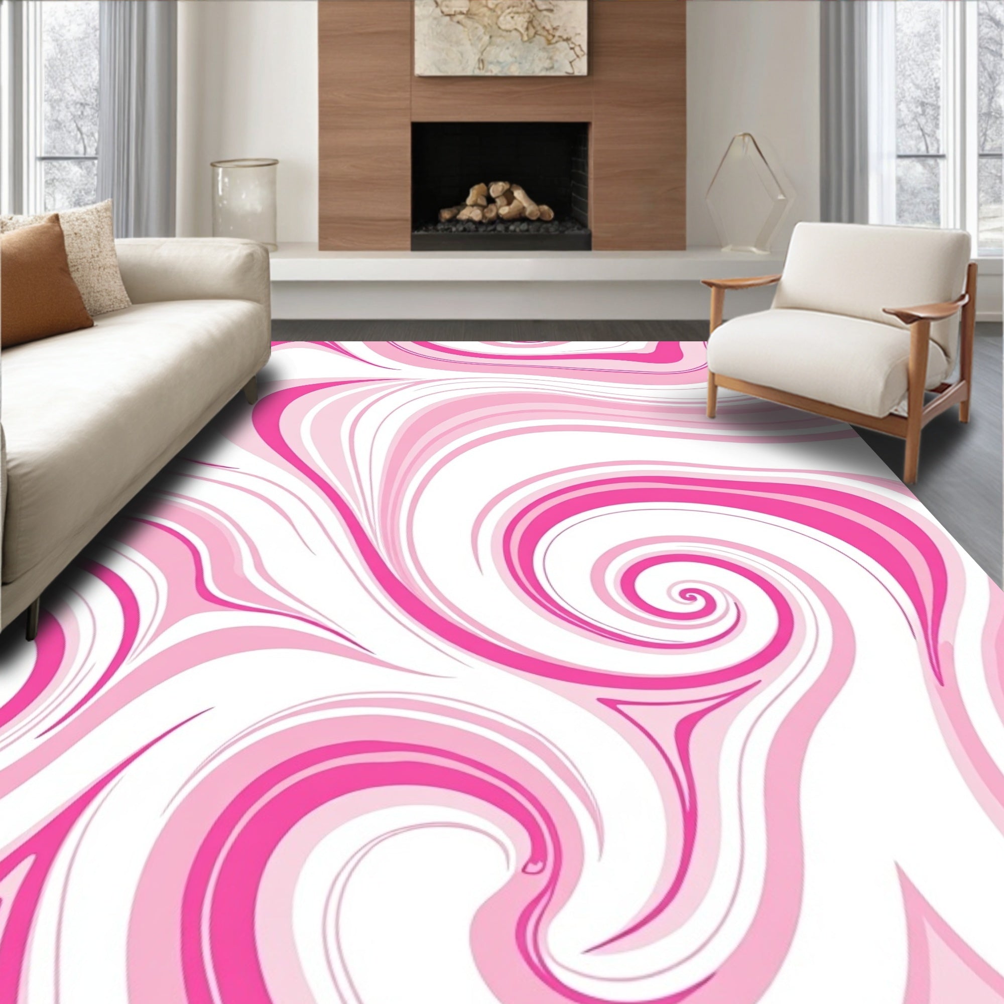 Pink Swirls Strokes Pattern Rug
