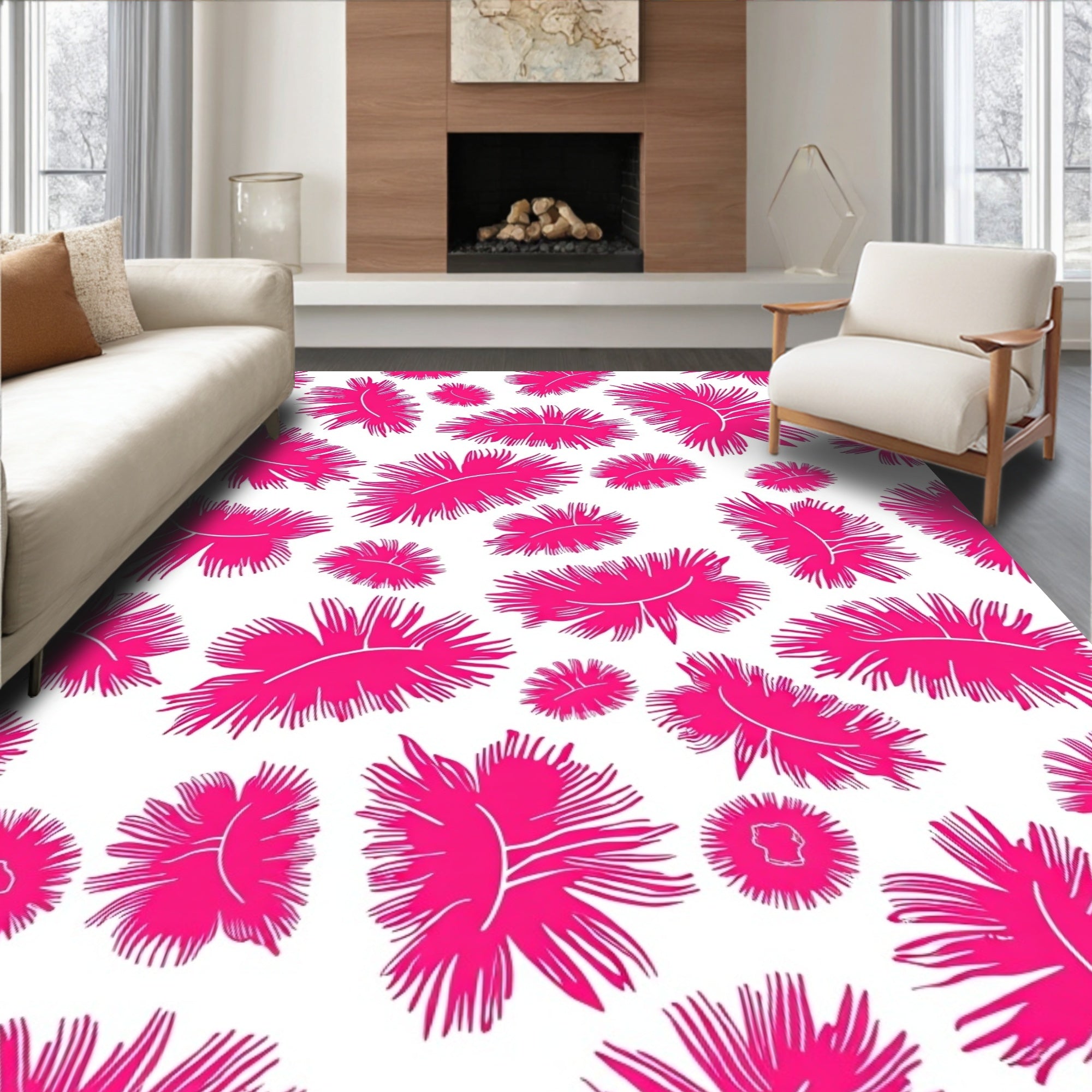 Fuchsia Foliage Patterned Design Rug