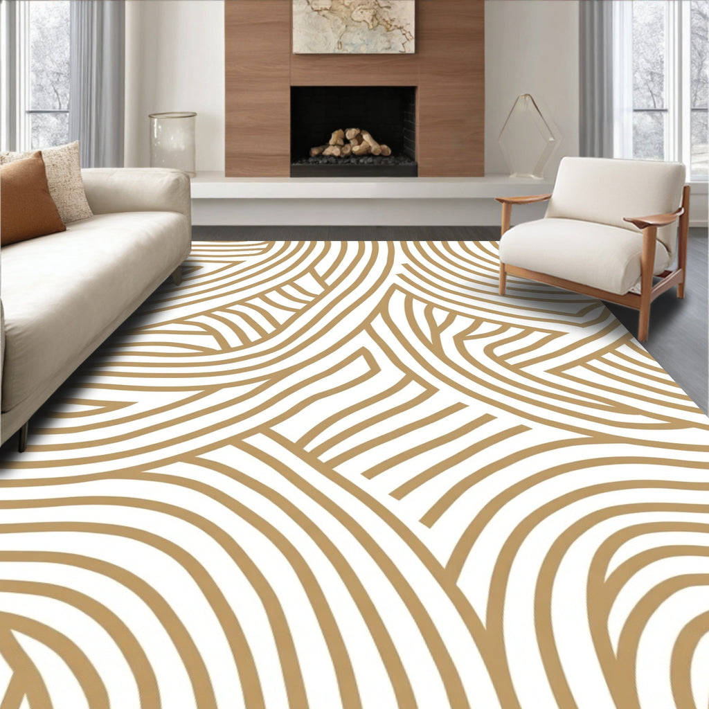 Abstract Wavy Gold Lines Rug