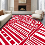 Red White Bold Swirl Stripe Rug