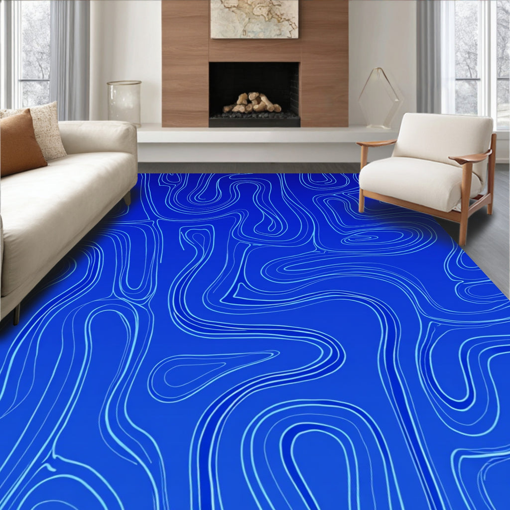 Bold Blue Abstract Contour Pattern Rug