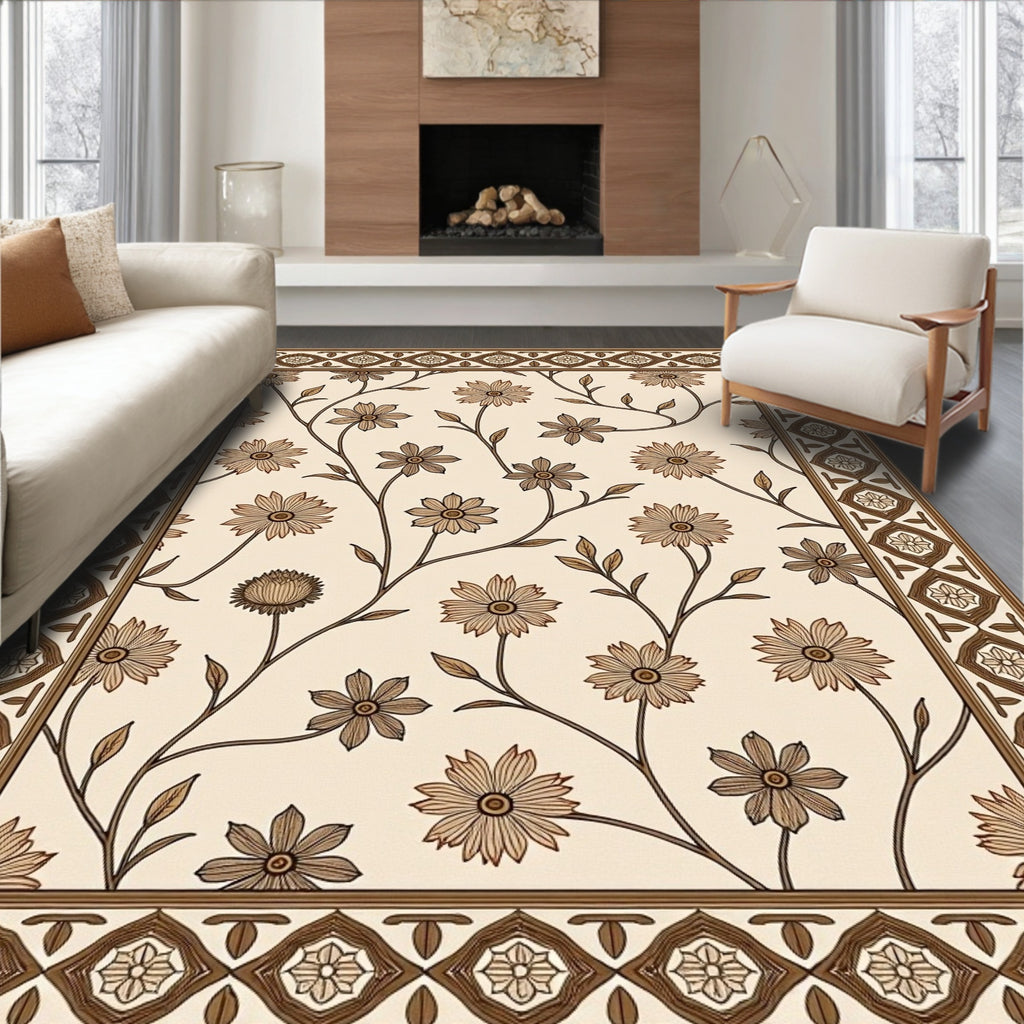 Classic Floral Vine Border Design Rug