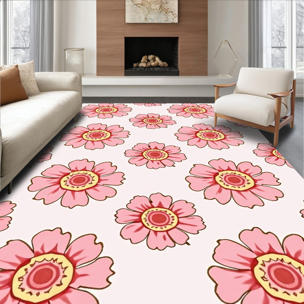 Pink Floral Pattern With Yellow Accents Rug