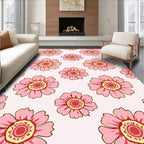 Pink Floral Pattern With Yellow Accents Rug