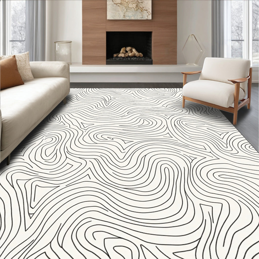 Abstract Swirling Contour Line Pattern Rug