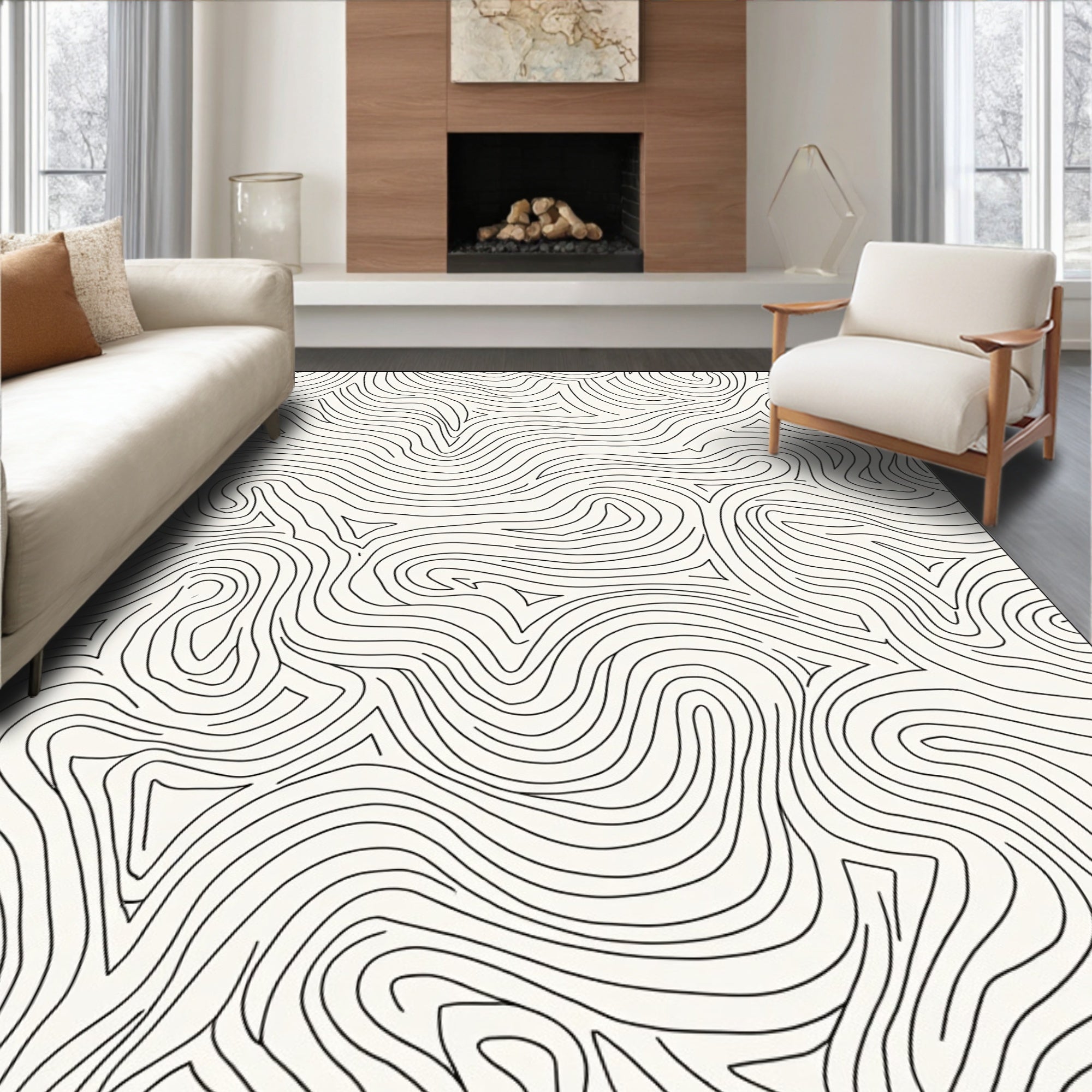 Abstract Swirling Contour Line Pattern Rug