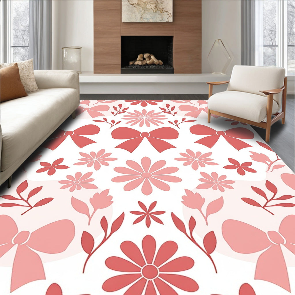 Sweet Floral Bow Pattern Design Rug