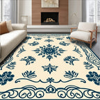 Ornate Dark Blue Floral Scroll Rug