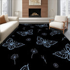 Light Blue Butterfly Meadow Illustration Rug