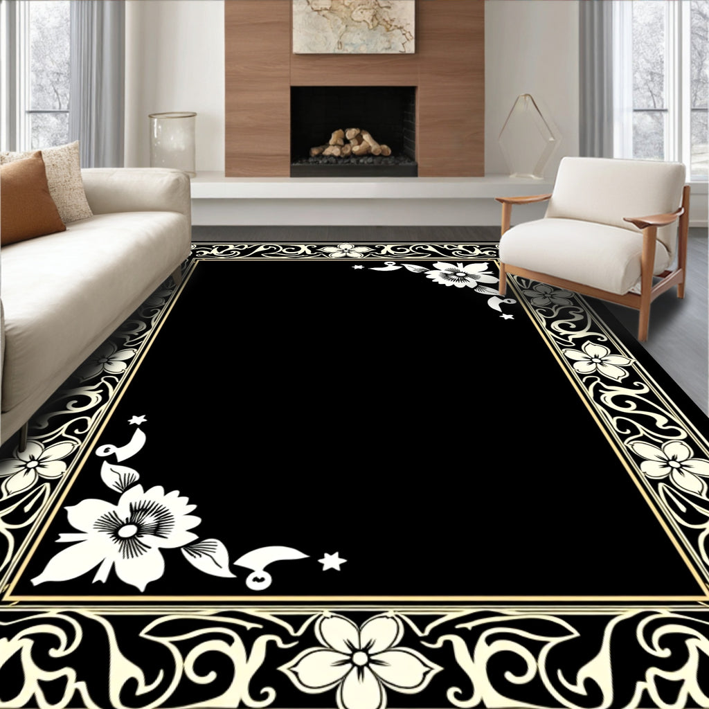 Floral Vines Swirls Decorative Frame Rug