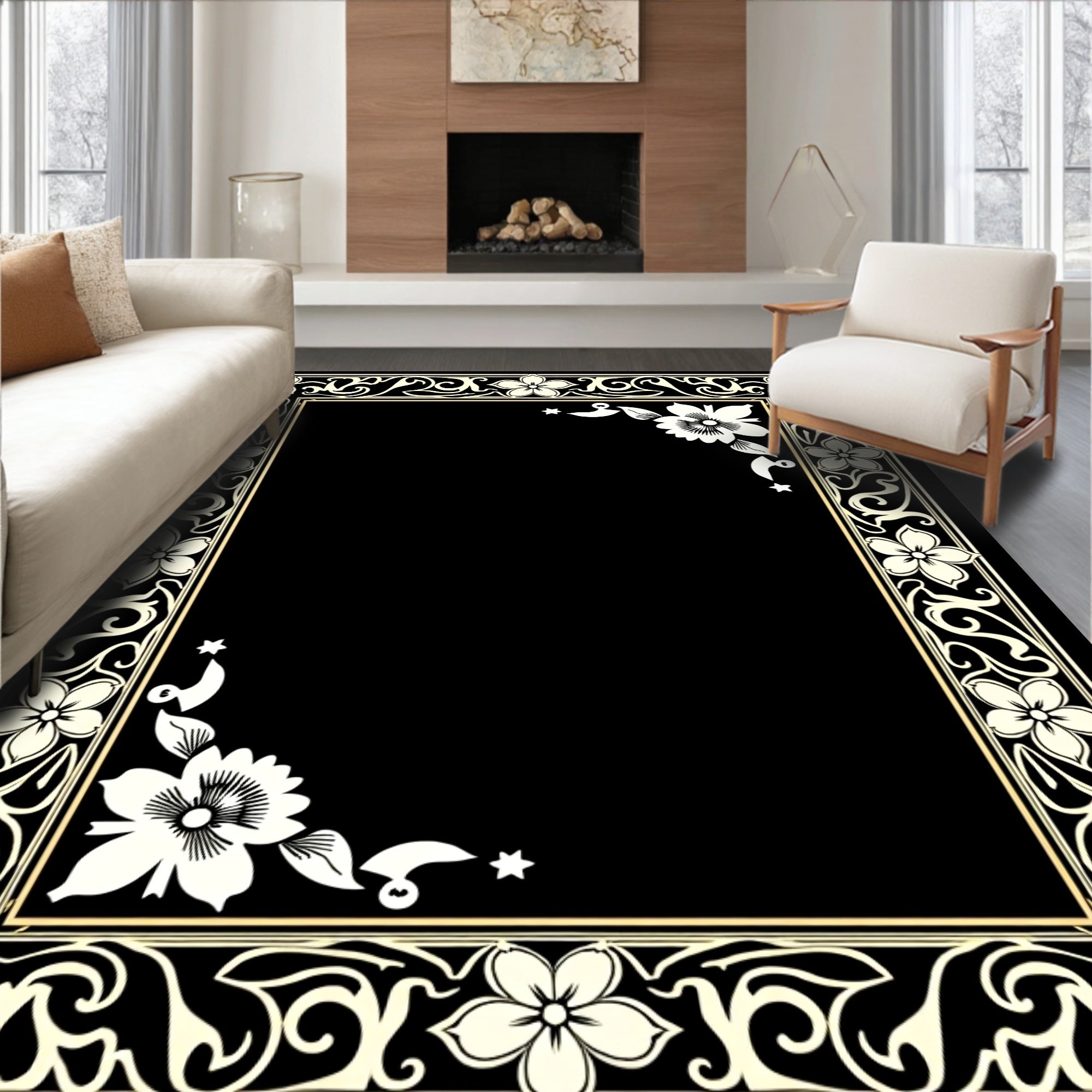 Floral Vines Swirls Decorative Frame Rug