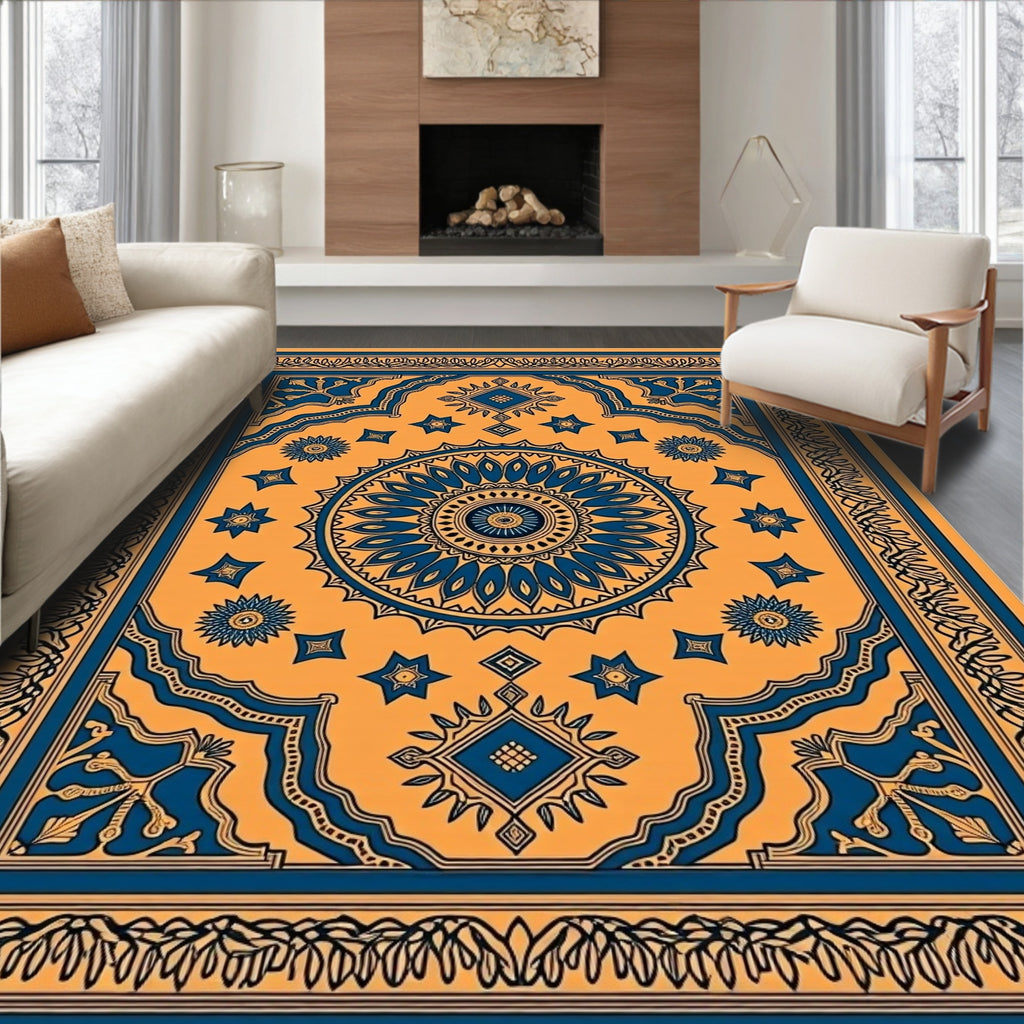 Bold Blue Mandala Geometric Pattern Rug