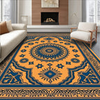 Bold Blue Mandala Geometric Pattern Rug