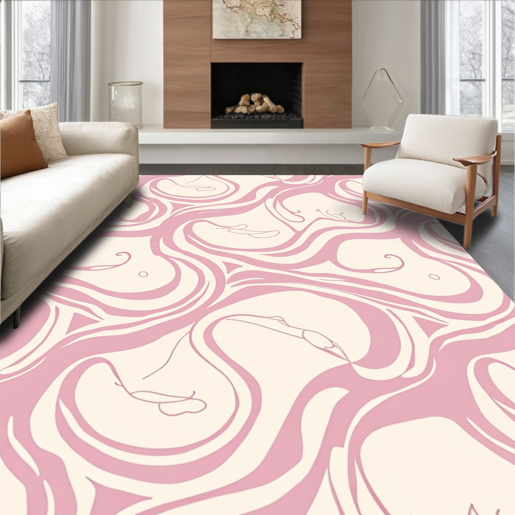 Pink Fluid Abstract Face Pattern Rug