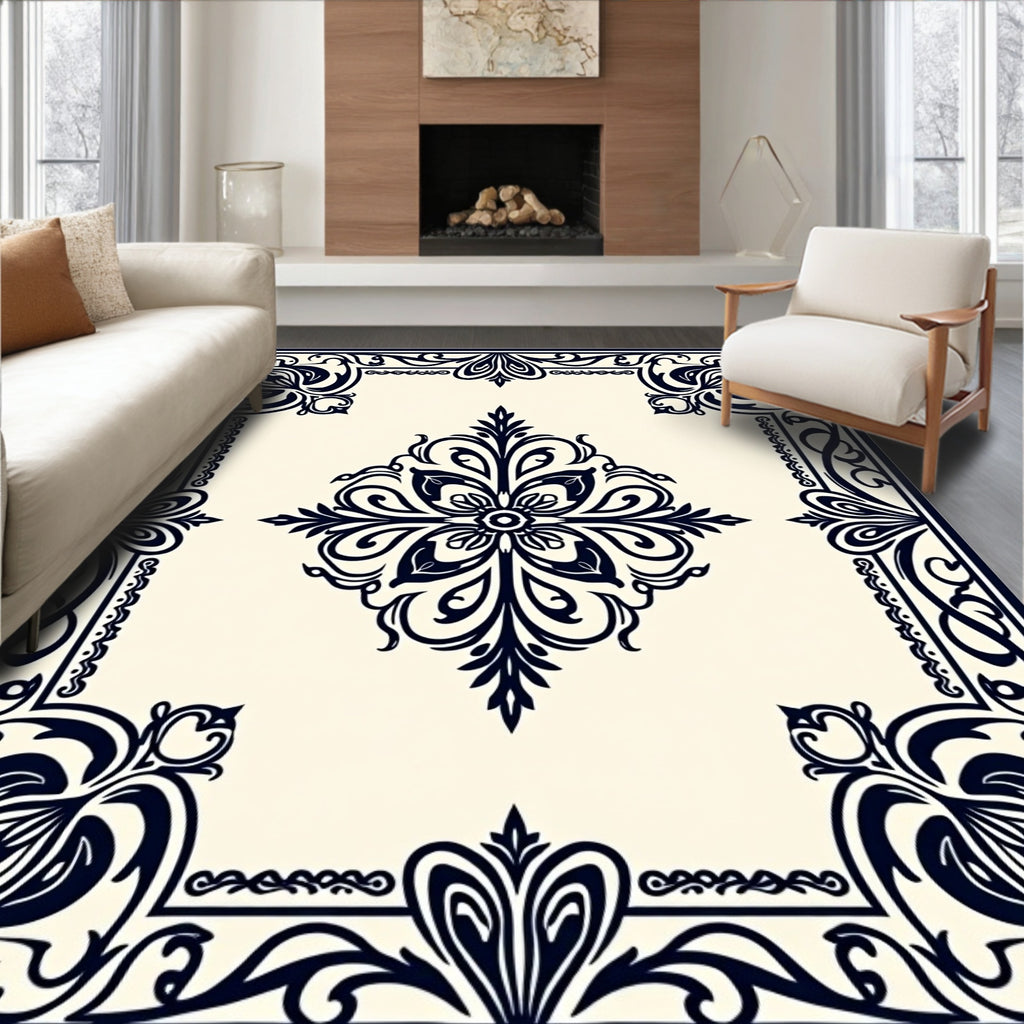 Elegant Vintage Floral Scroll Rug