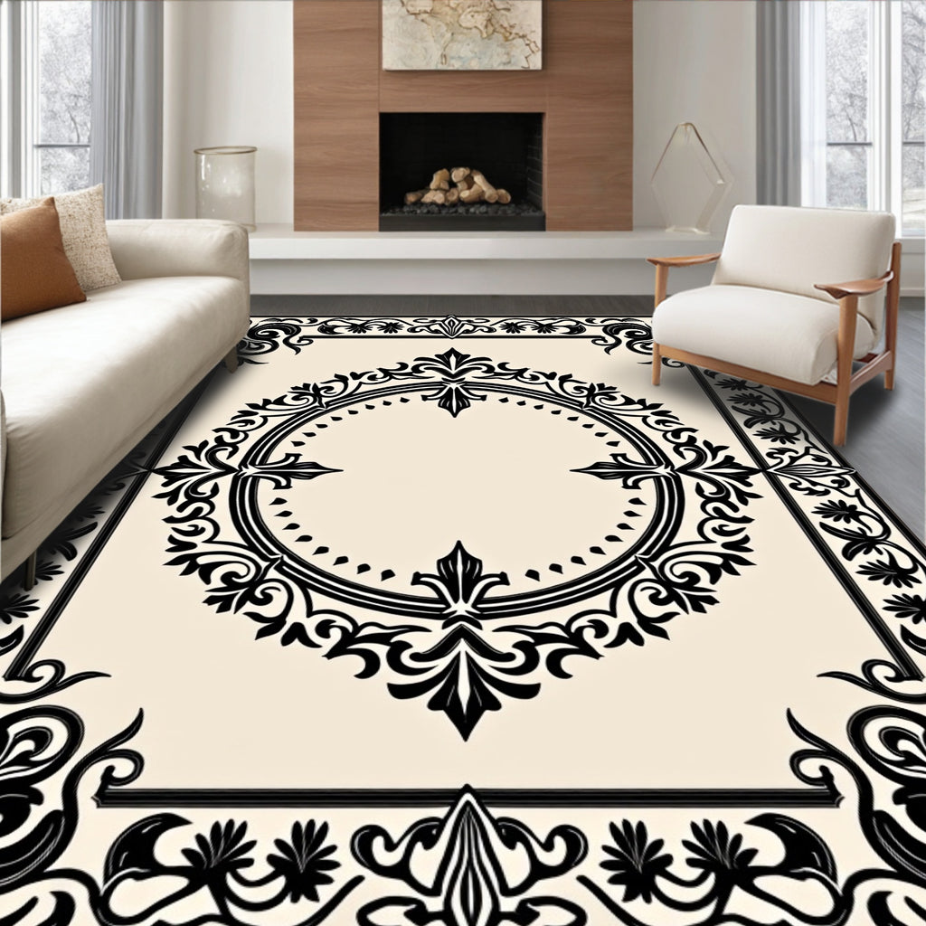 Classic Scrollwork Black Patterned Rug