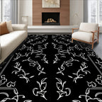 Black and White Abstract Floral Symmetry Rug