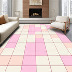 Soft Pink Squared Grid Pattern Rug