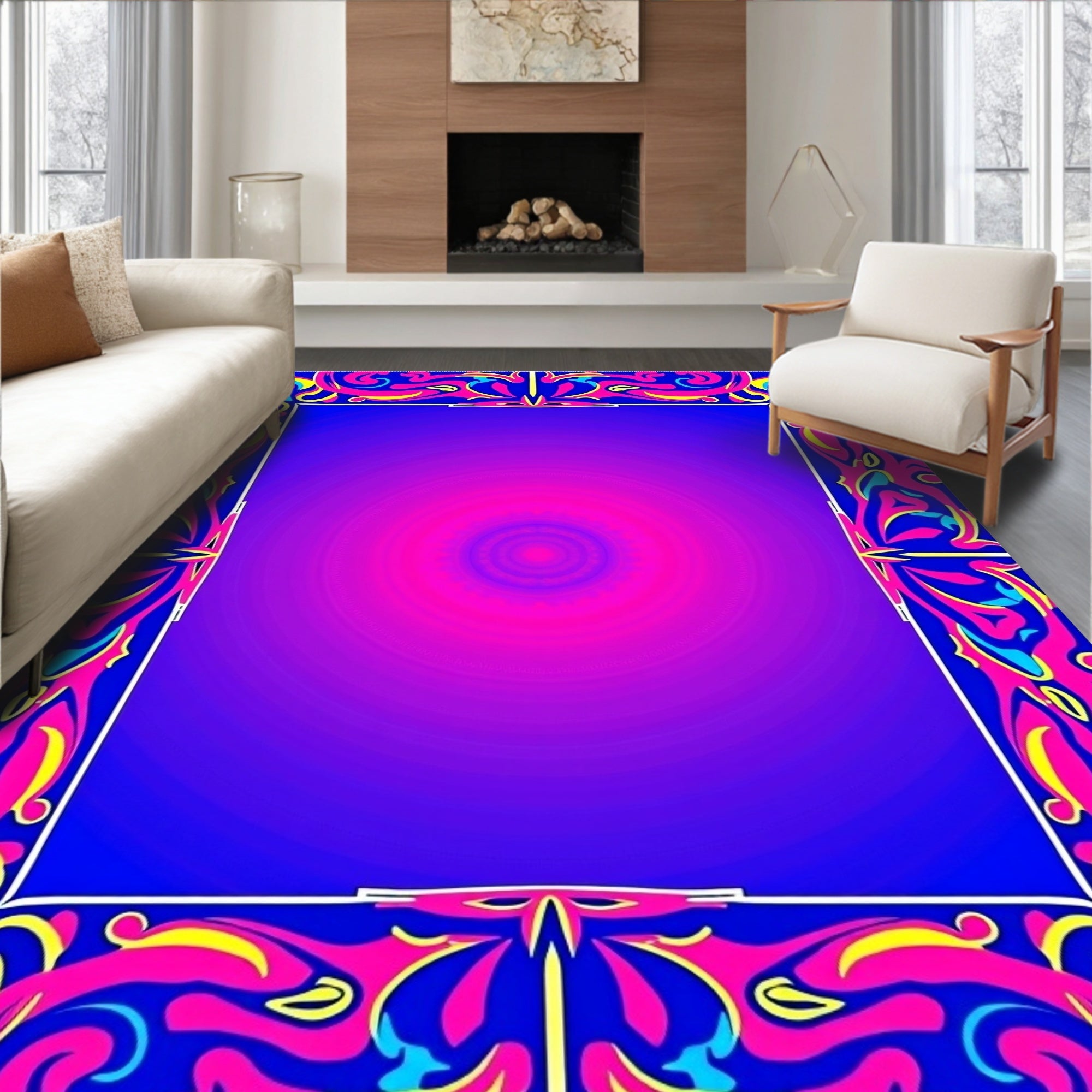 Vibrant Swirl Border Design Rug
