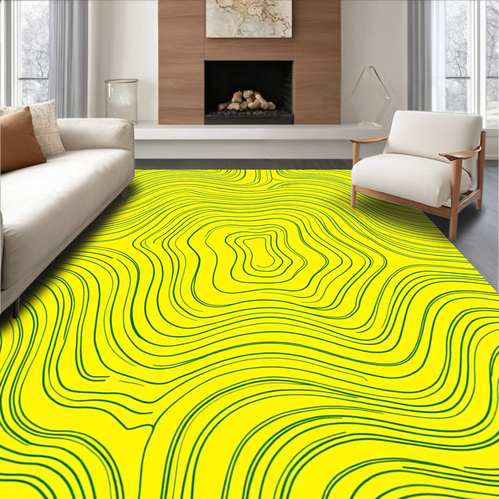 Abstract Yellow Green Swirl Pattern Rug