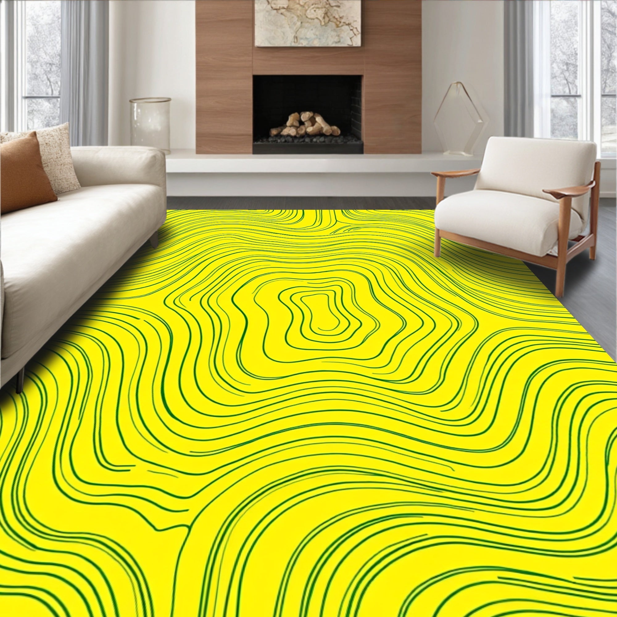 Abstract Yellow Green Swirl Pattern Rug
