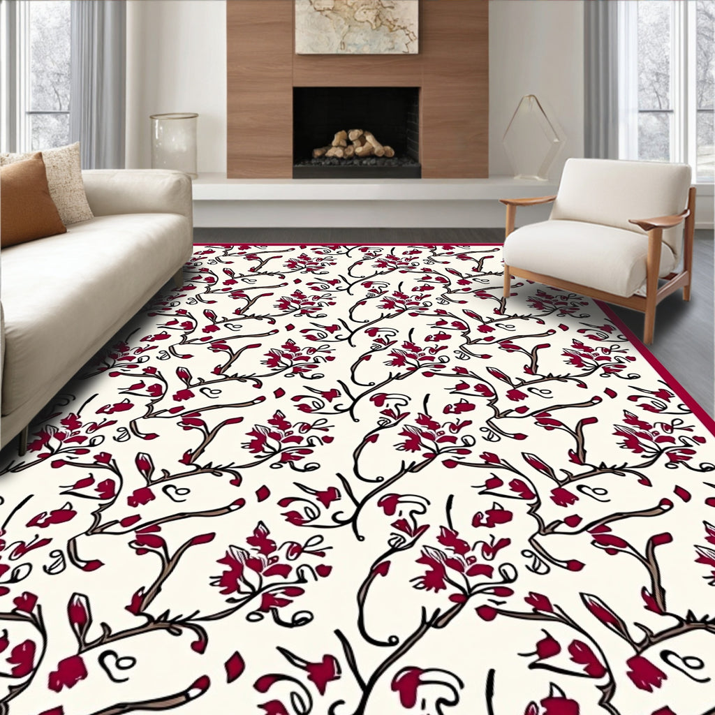 Floral Vine Pattern with Dark Red Rug