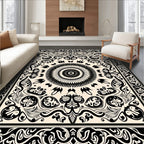 Black White Ornate Mandala Design Rug