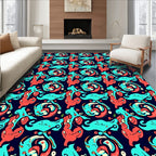Bold Aqua And Coral Swirl Pattern Rug