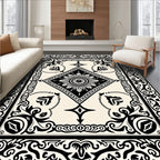 Ornate Black Cream Geometric Medallion Rug
