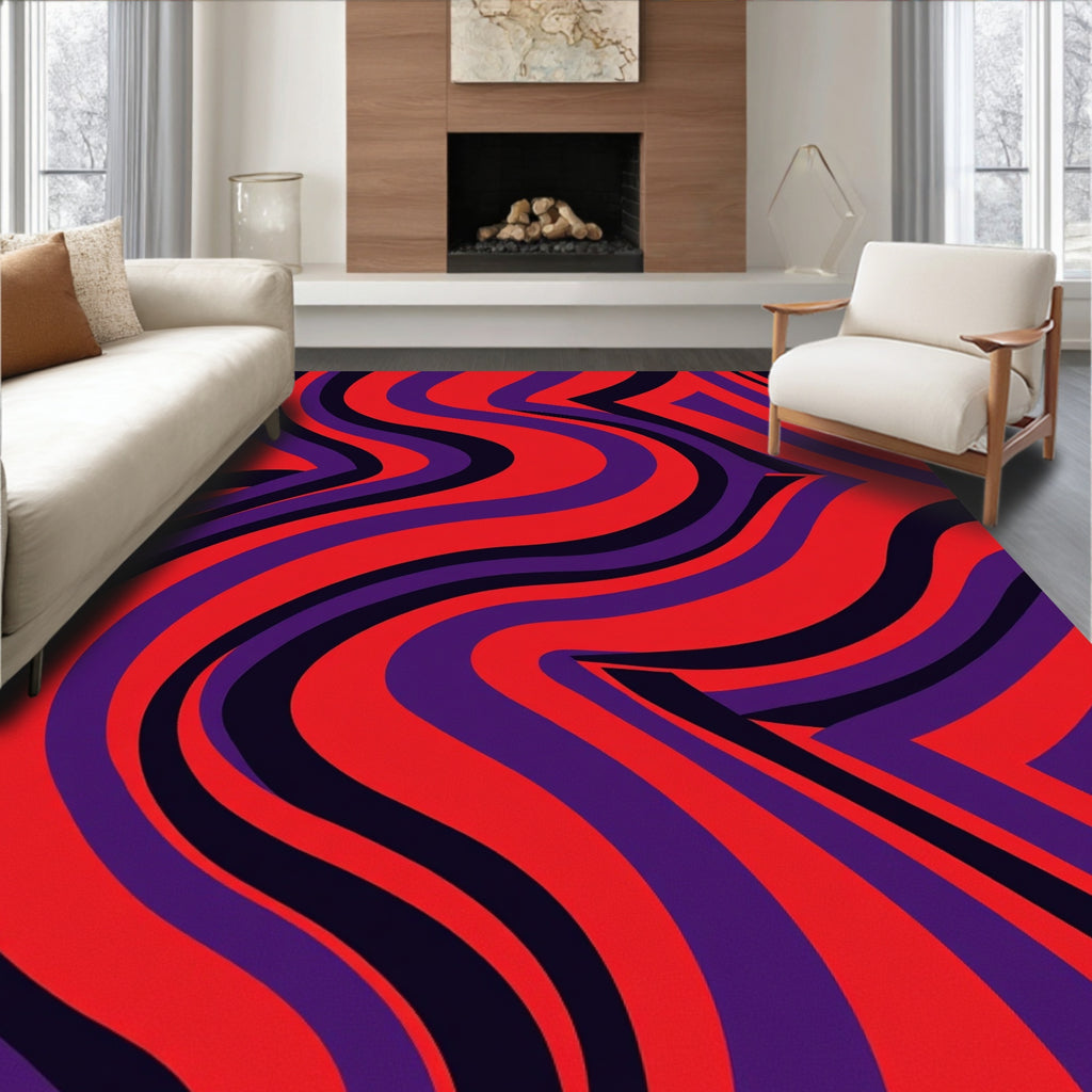 Vibrant Red Purple Swirl Pattern Rug