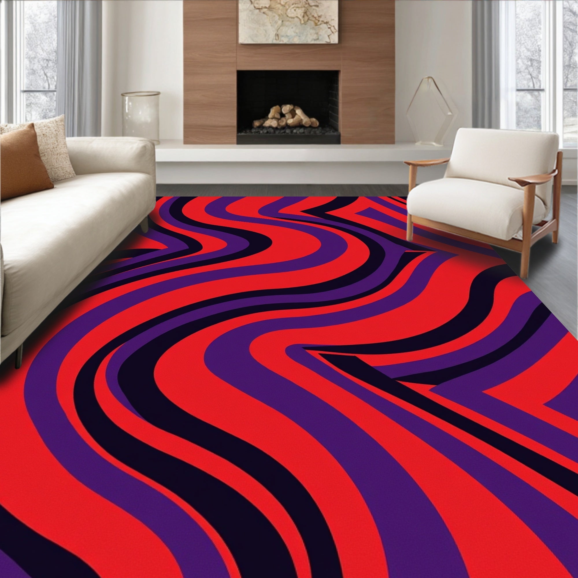 Vibrant Red Purple Swirl Pattern Rug