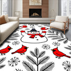Whimsical Snowman Red Cardinal Winter Scene Rug